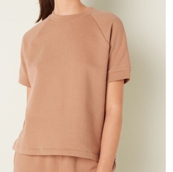 PINK Victoria's Secret Tops - Victoria's Secret Pink Women's Tan Short Sleeve Cropped Sweatshit Size XS